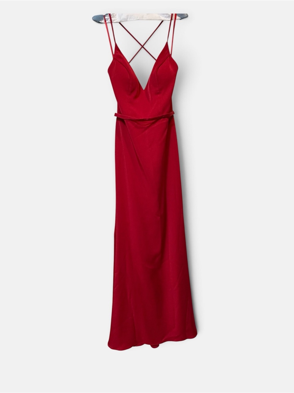 JVN Red Strappy V-Neck Maxi Gown